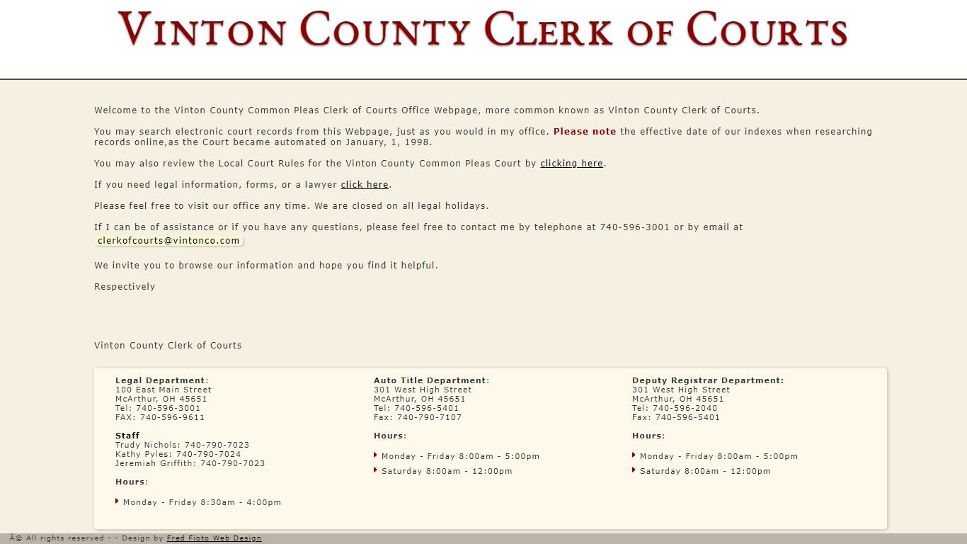 Clerk of Courts, Vinton County Ohio, Jeremiah R. Griffith